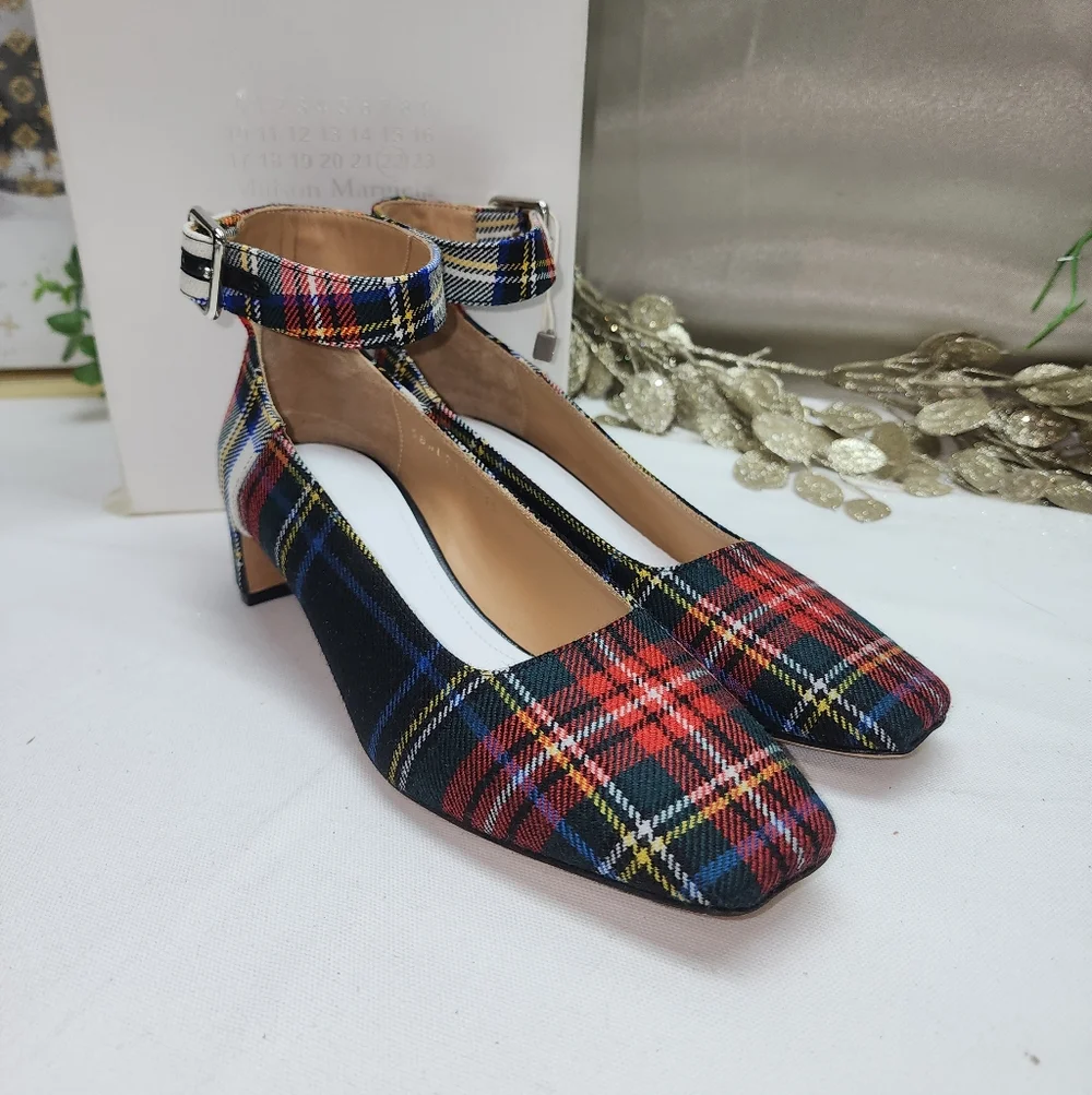 NWB Maison Margiela MM22 6cm Tartan Checked Ankle-Strap Pumps